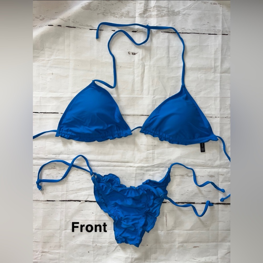 Blue frilly bikini top and bottoms TOP size 10 BOTTOMS size 2 - Picture 2 of 5